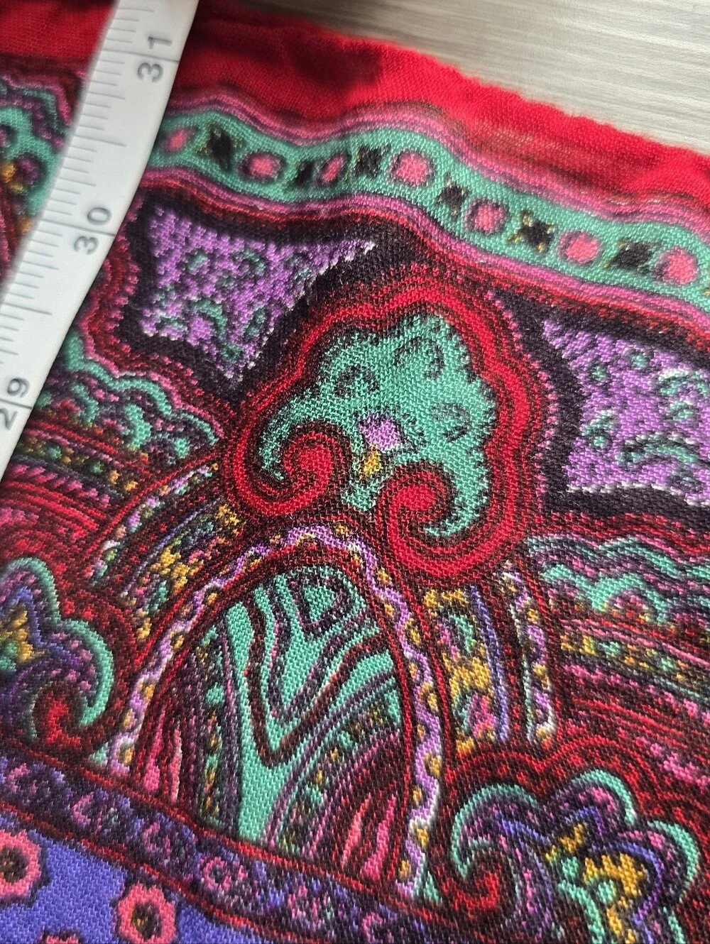 Vintage Paisley Scarf Large Square Wrap Jewel Tone Pink Purple Teal Boho 32in